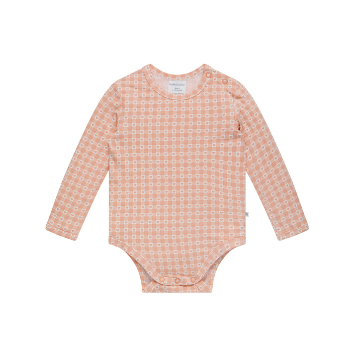 Comfy Bodysuit Long Sleeve - Heart Gingham