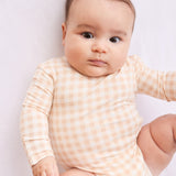Comfy Bodysuit Long Sleeve - Neutral Gingham