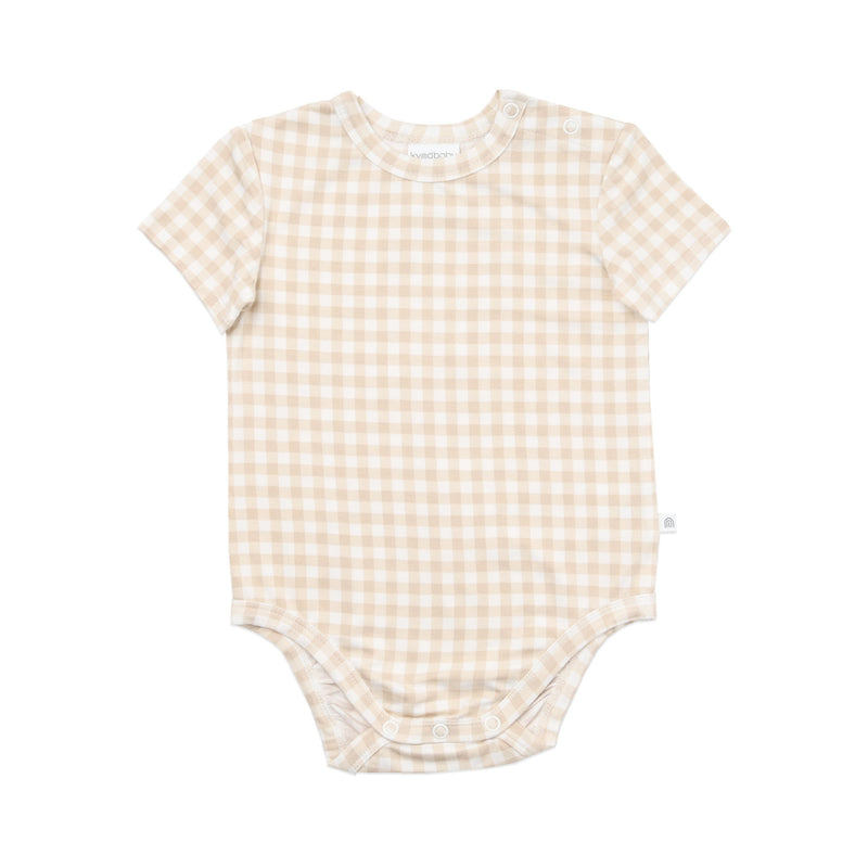 Comfy Bodysuit Short Sleeve - Neutral Gingham