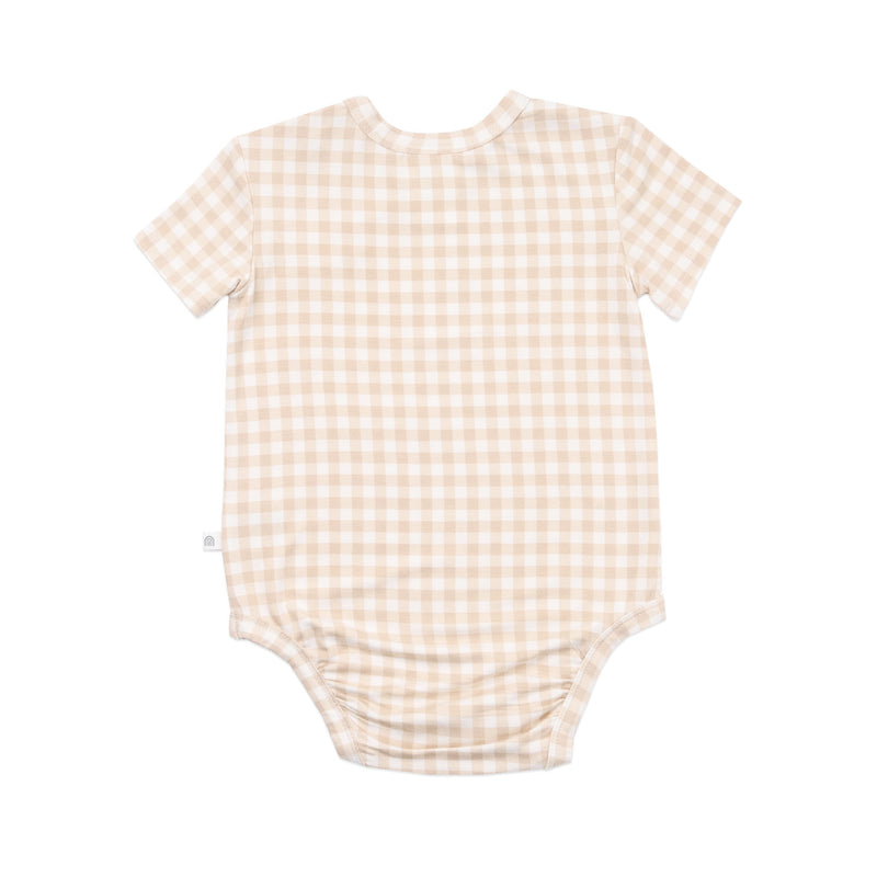 Comfy Bodysuit Short Sleeve - Neutral Gingham
