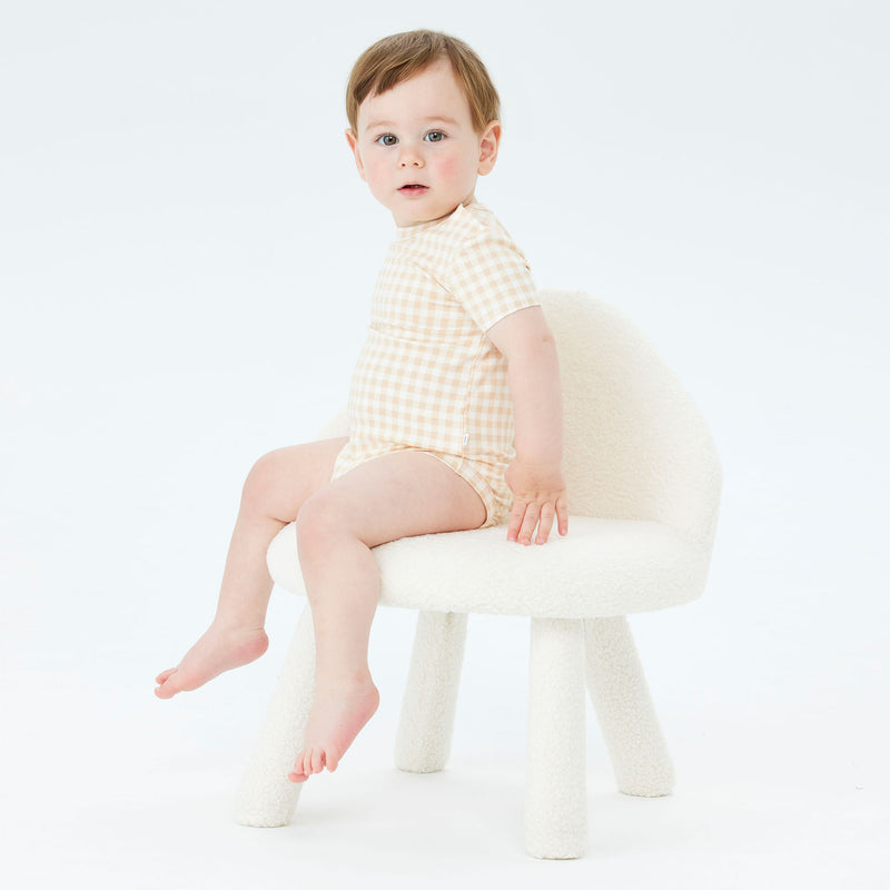 Comfy Bodysuit Short Sleeve - Neutral Gingham