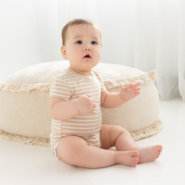 Comfy Bodysuit Short Sleeve - Sand Dune Stripe