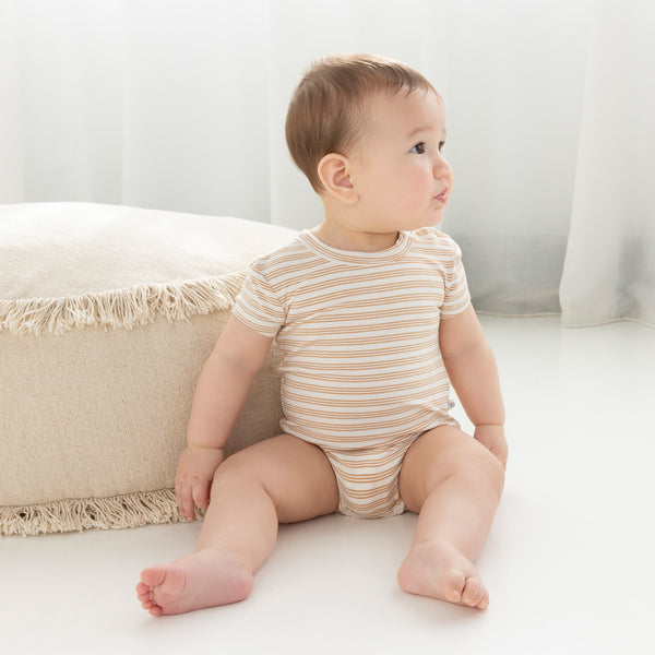 Comfy Bodysuit Short Sleeve - Sand Dune Stripe