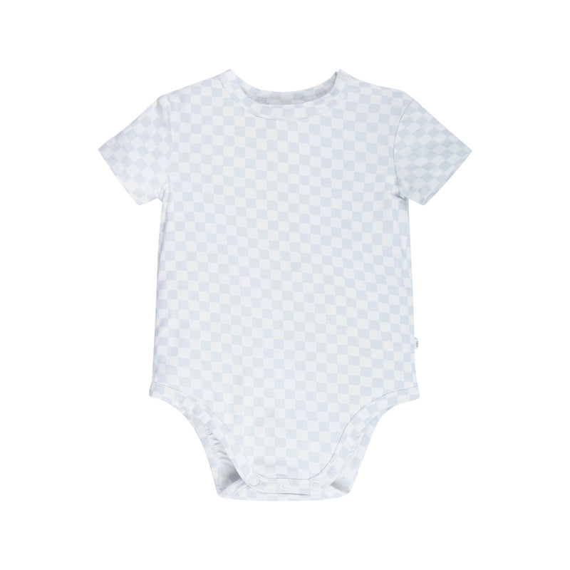 Comfy Bodysuit Short Sleeve - Sky Blue Grid
