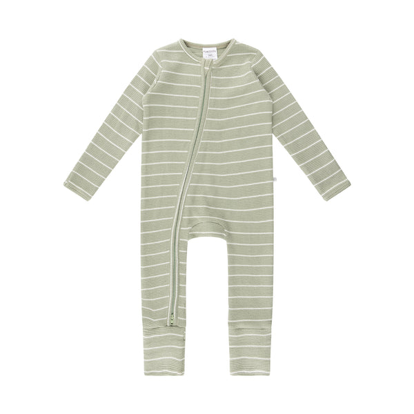Waffle Day Or Night Onesie - Sage Stripe
