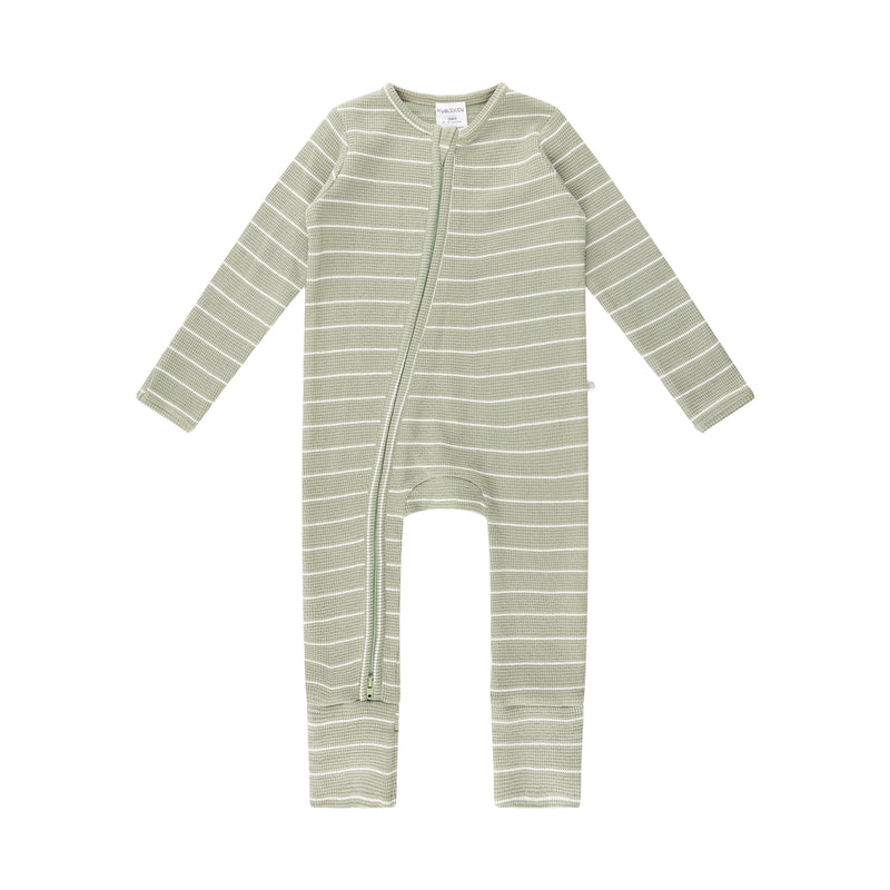 Waffle Day Or Night Onesie - Sage Stripe
