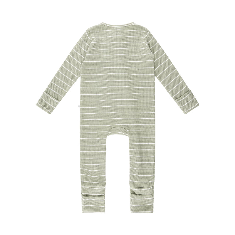 Waffle Day Or Night Onesie - Sage Stripe