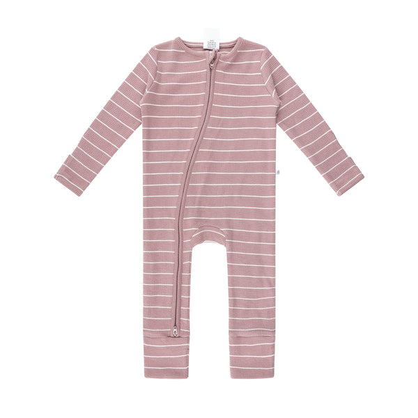 Waffle Day or Night Onesie - Woodrose Stripe