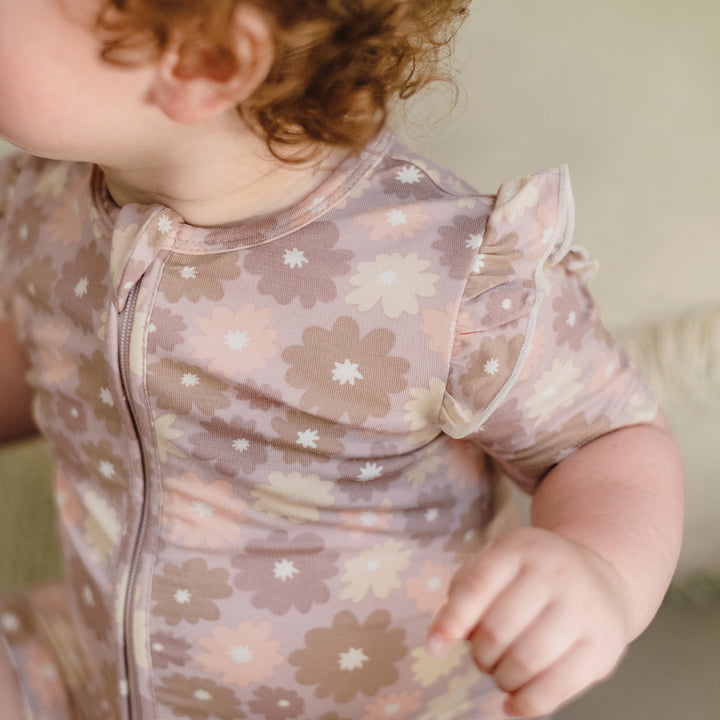 Day Or Night Short Sleeve Frill Onesie - Bold Floral