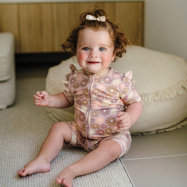 Day Or Night Short Sleeve Frill Onesie - Bold Floral