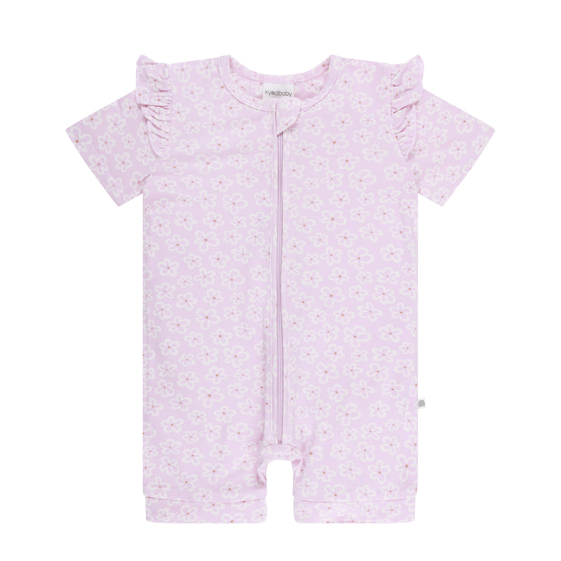 Day or Night Short Sleeve Frill Onesie - Frangipani