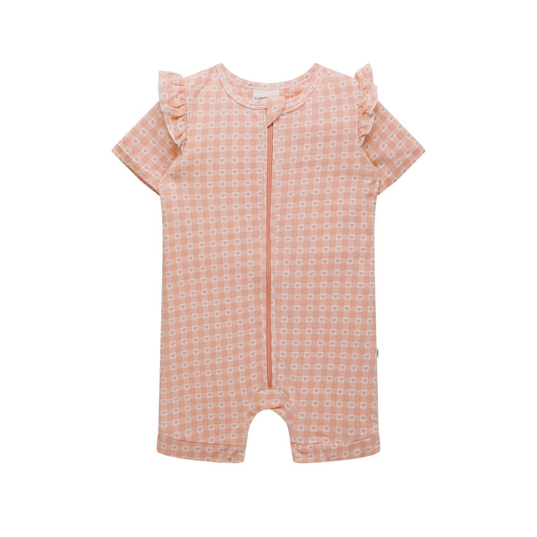 Day Or Night Short Sleeve Frill Onesie - Heart Gingham
