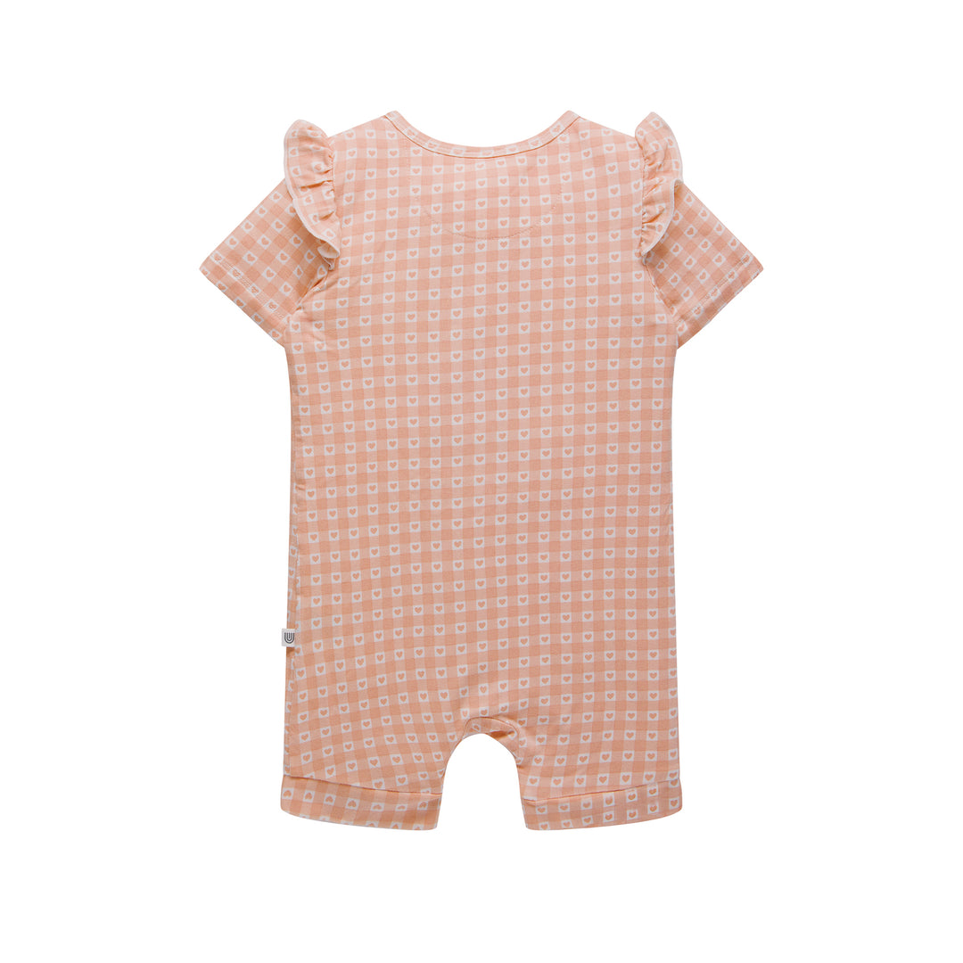 Day Or Night Short Sleeve Frill Onesie - Heart Gingham