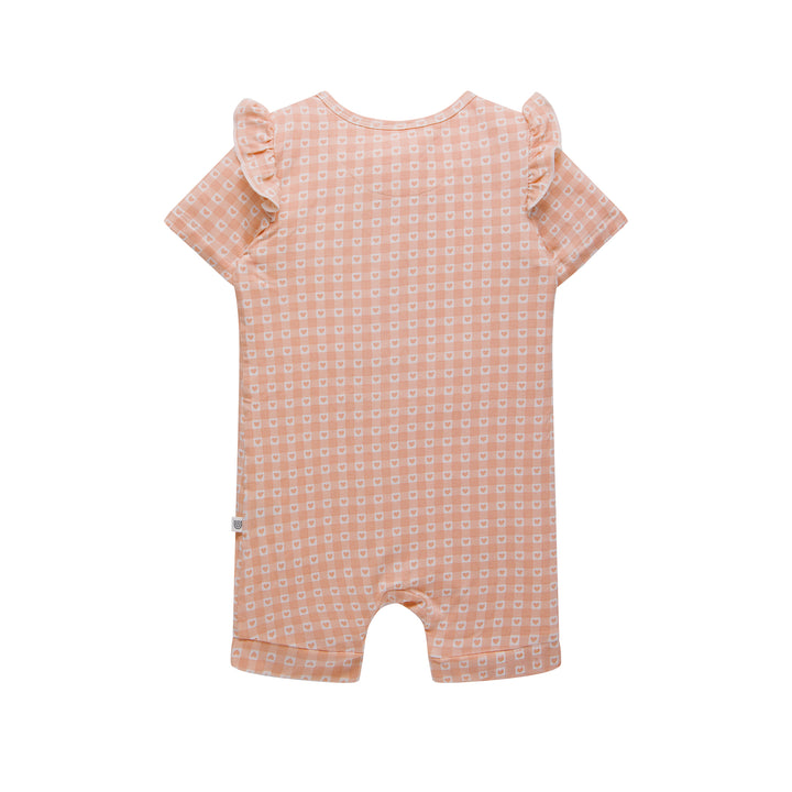 Day Or Night Short Sleeve Frill Onesie - Heart Gingham