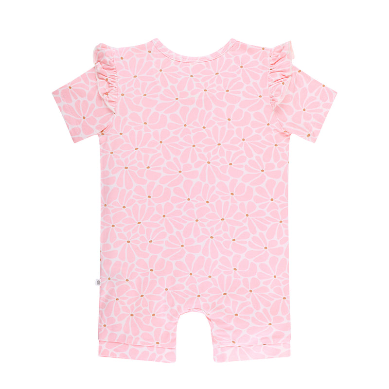 Day or Night Short Sleeve Frill Onesie - Hibiscus