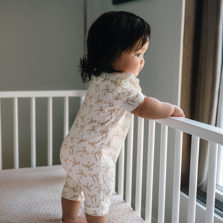 Day Or Night Short Sleeve Frill Onesie - Ivory Bow