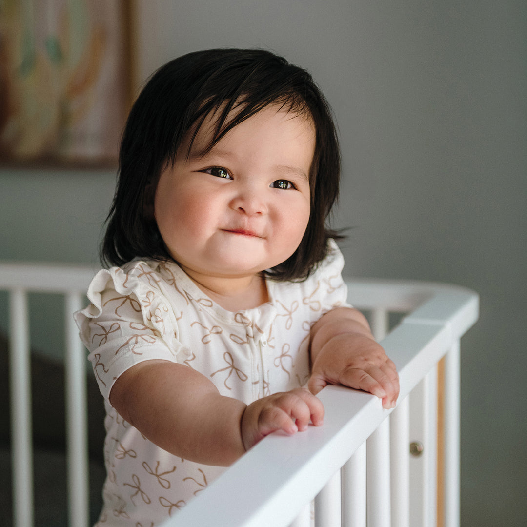 Day Or Night Short Sleeve Frill Onesie - Ivory Bow