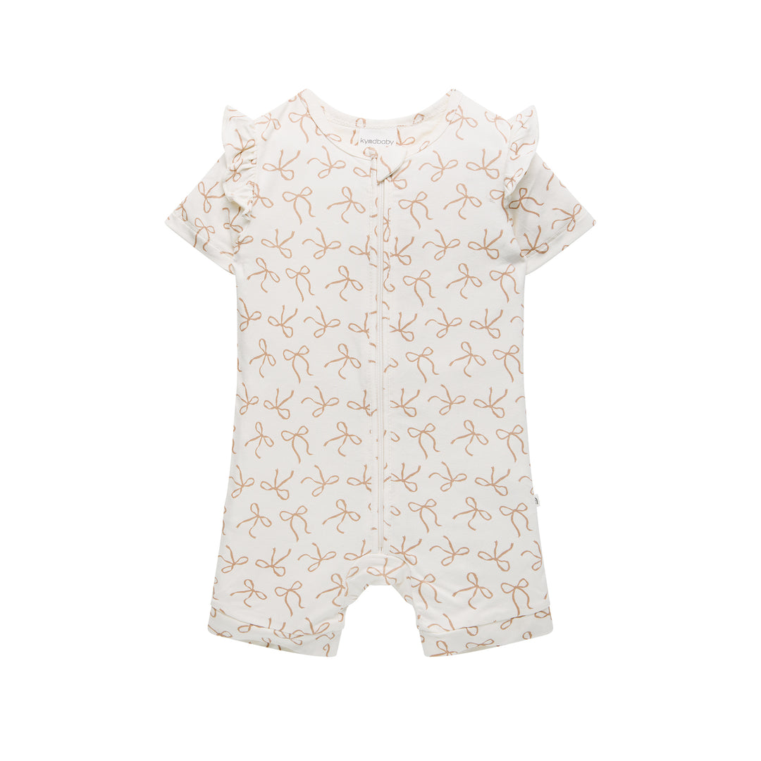 Day Or Night Short Sleeve Frill Onesie - Ivory Bow