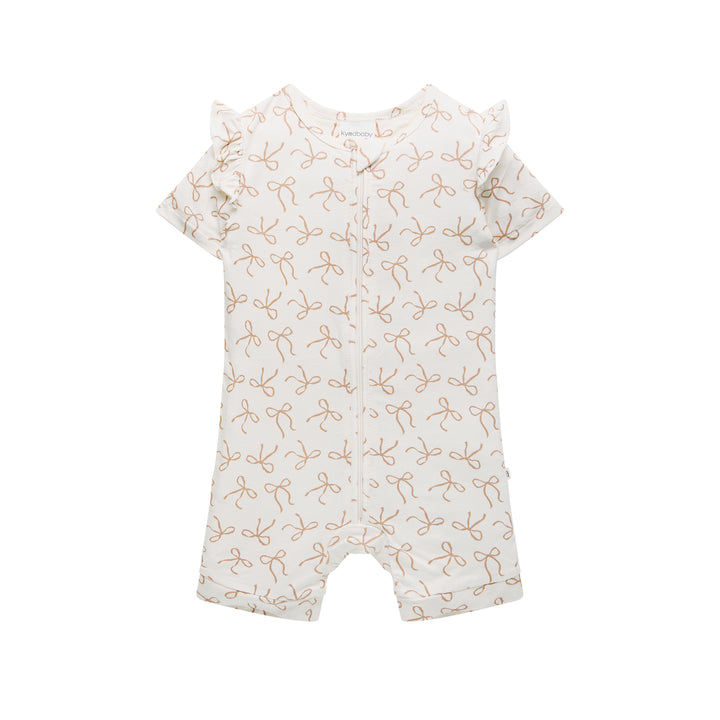 Day Or Night Short Sleeve Frill Onesie - Ivory Bow