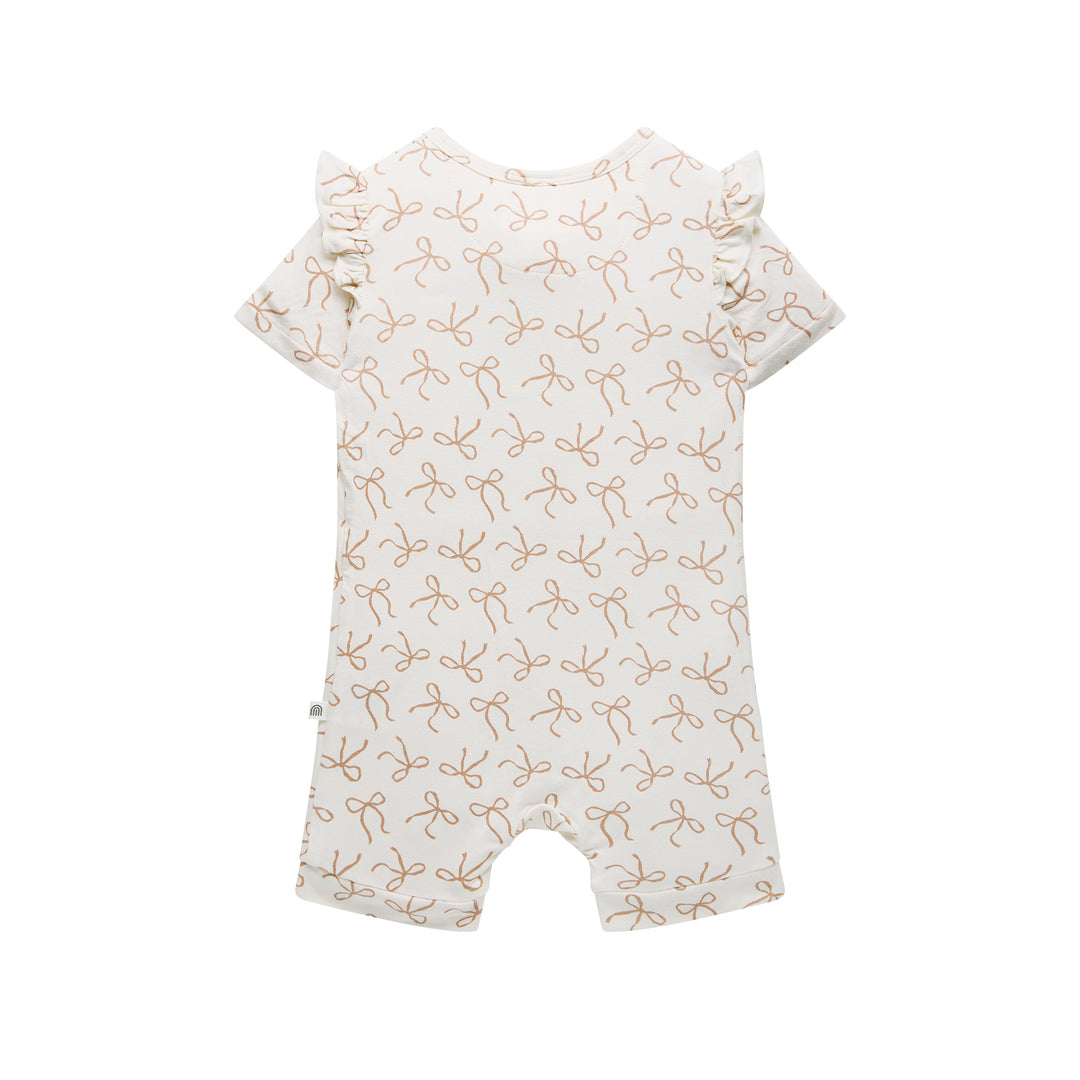 Day Or Night Short Sleeve Frill Onesie - Ivory Bow