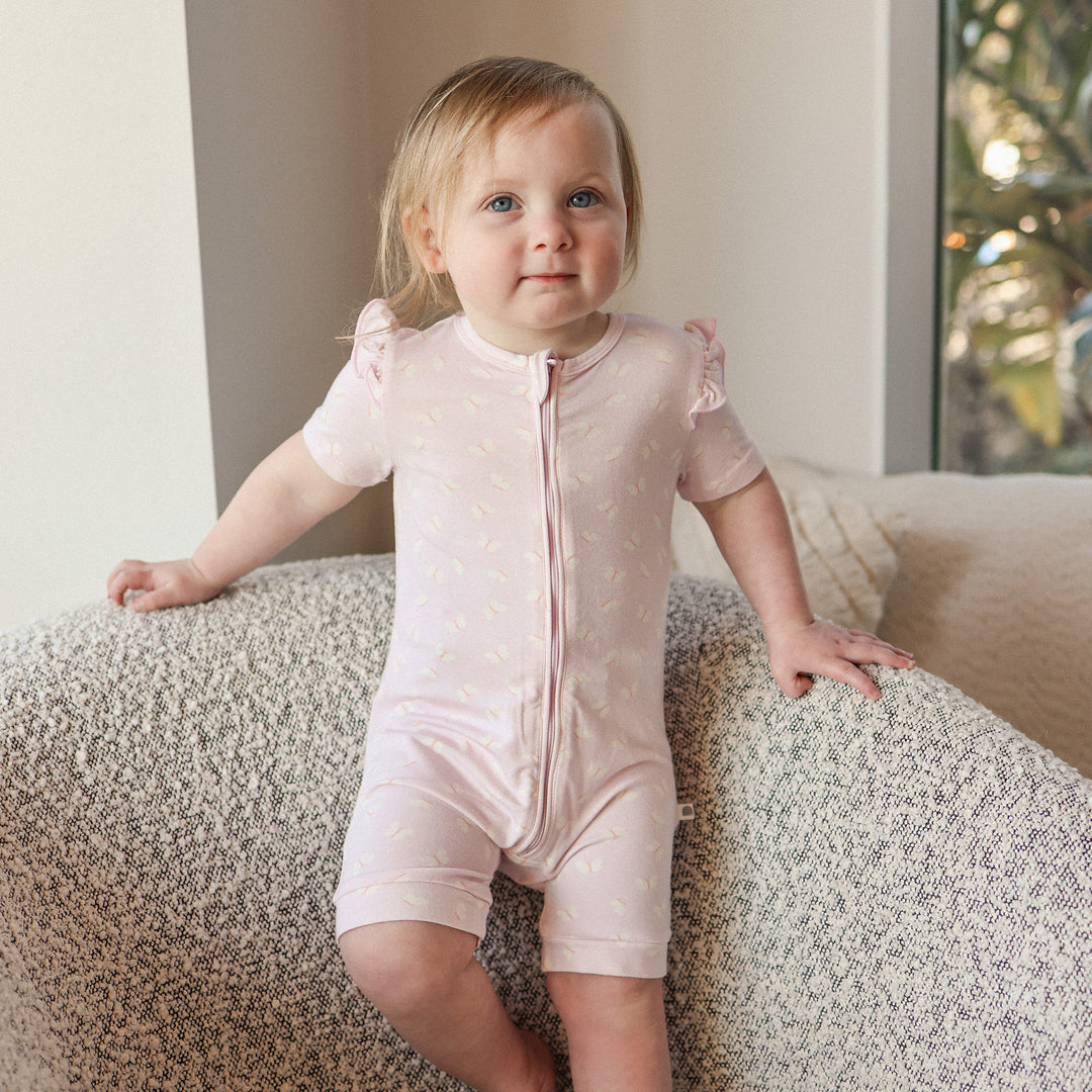 Frill Short Sleeve Onesie - Lilac Flutter