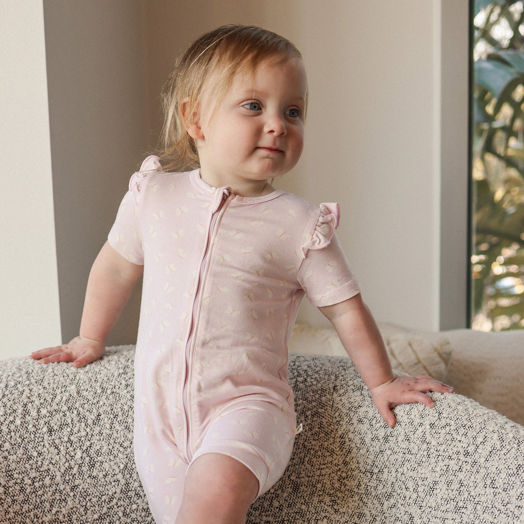 Frill Short Sleeve Onesie - Lilac Flutter