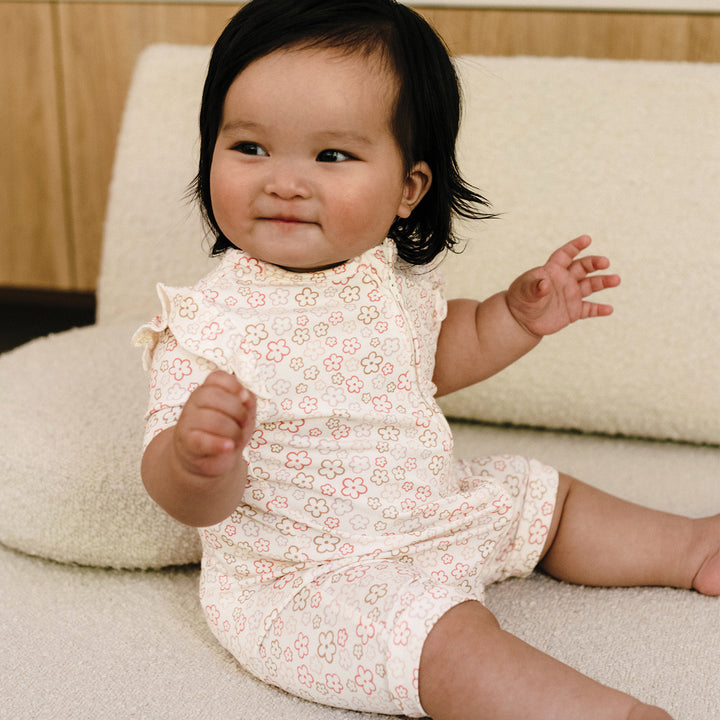 Day Or Night Short Sleeve Frill Onesie - Spring Blossom