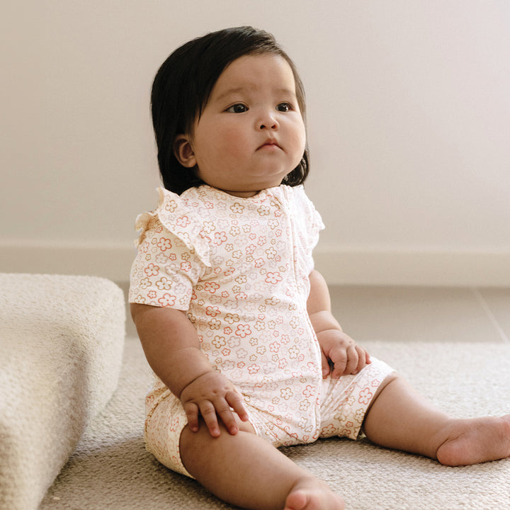 Day Or Night Short Sleeve Frill Onesie - Spring Blossom