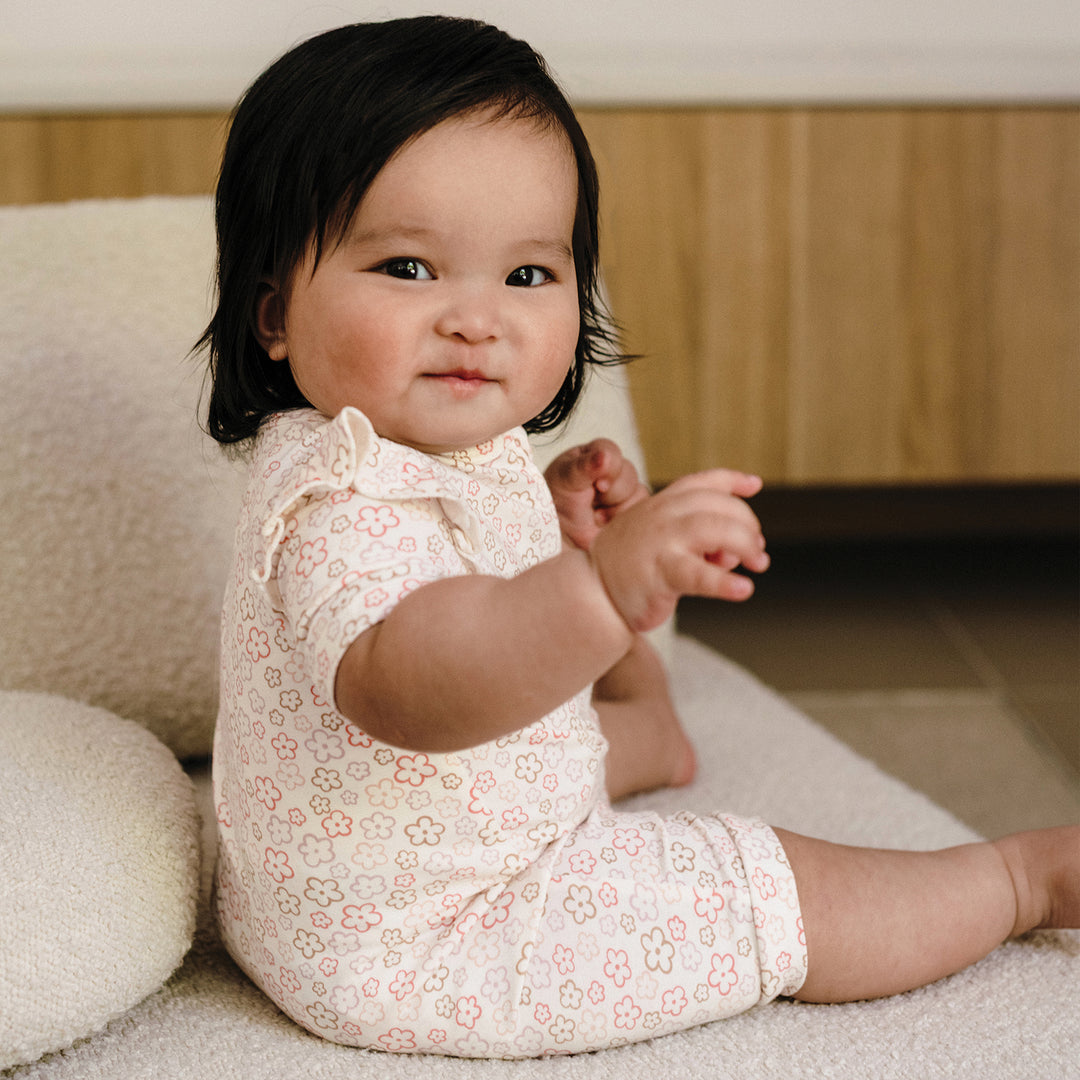 Day Or Night Short Sleeve Frill Onesie - Spring Blossom