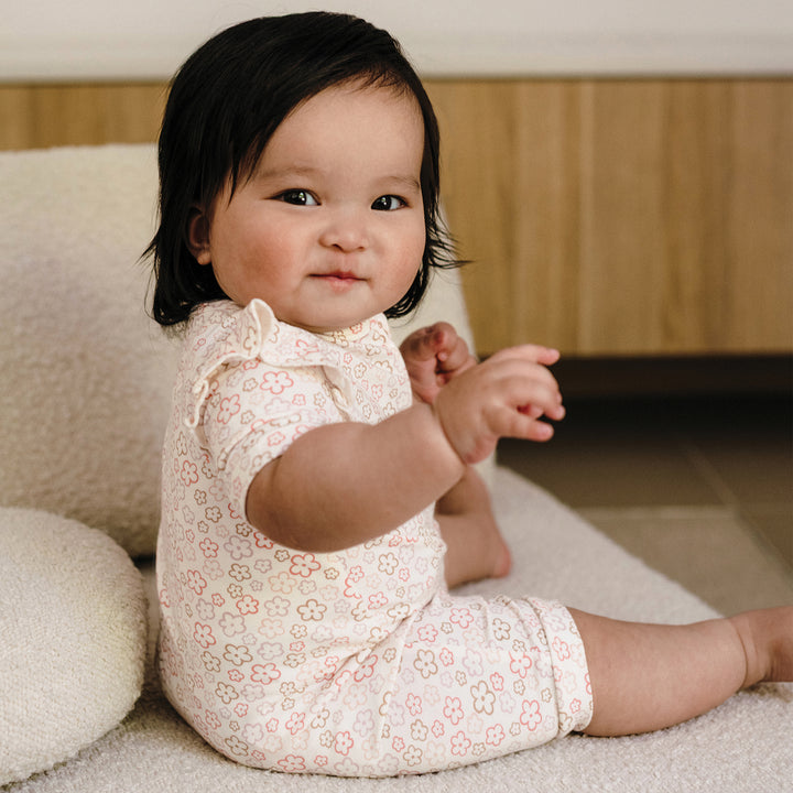 Day Or Night Short Sleeve Frill Onesie - Spring Blossom