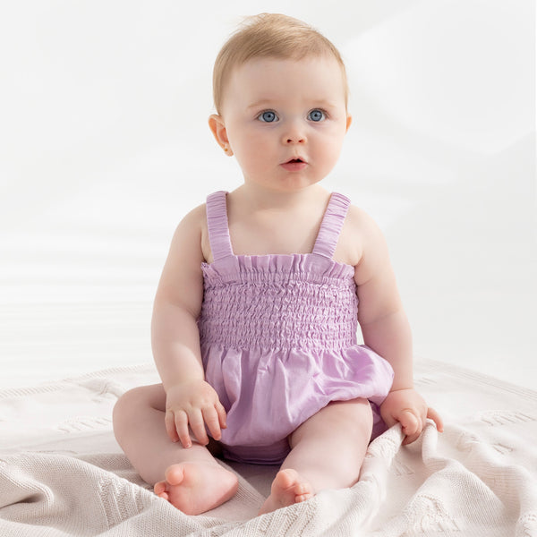 Shirred Linen Romper - Orchid