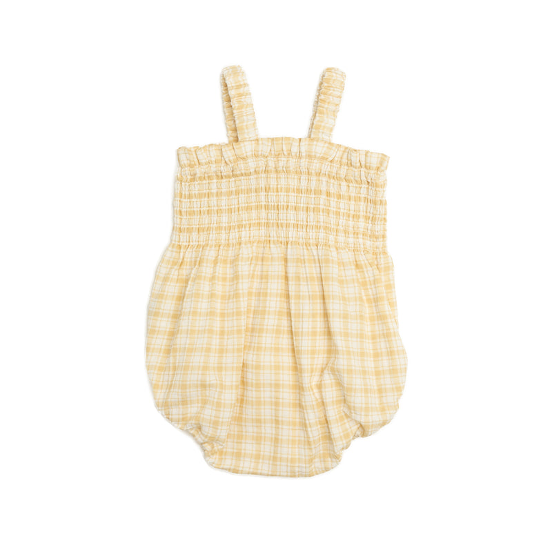 Shirred Romper - Sandcastle Check