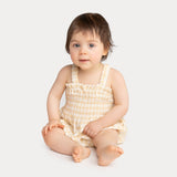 Shirred Romper - Sandcastle Check