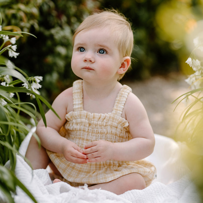 Shirred Romper - Sandcastle Check