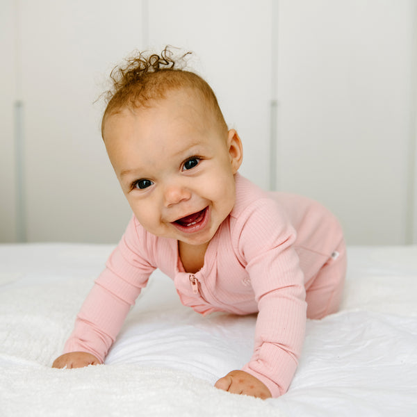Rib Day or Night Frill Onesie - Pink Clay