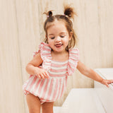 Frilled Woven Romper - Strawberry