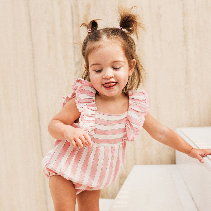 Frilled Woven Romper - Strawberry