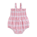 Shirred Woven Romper - Check