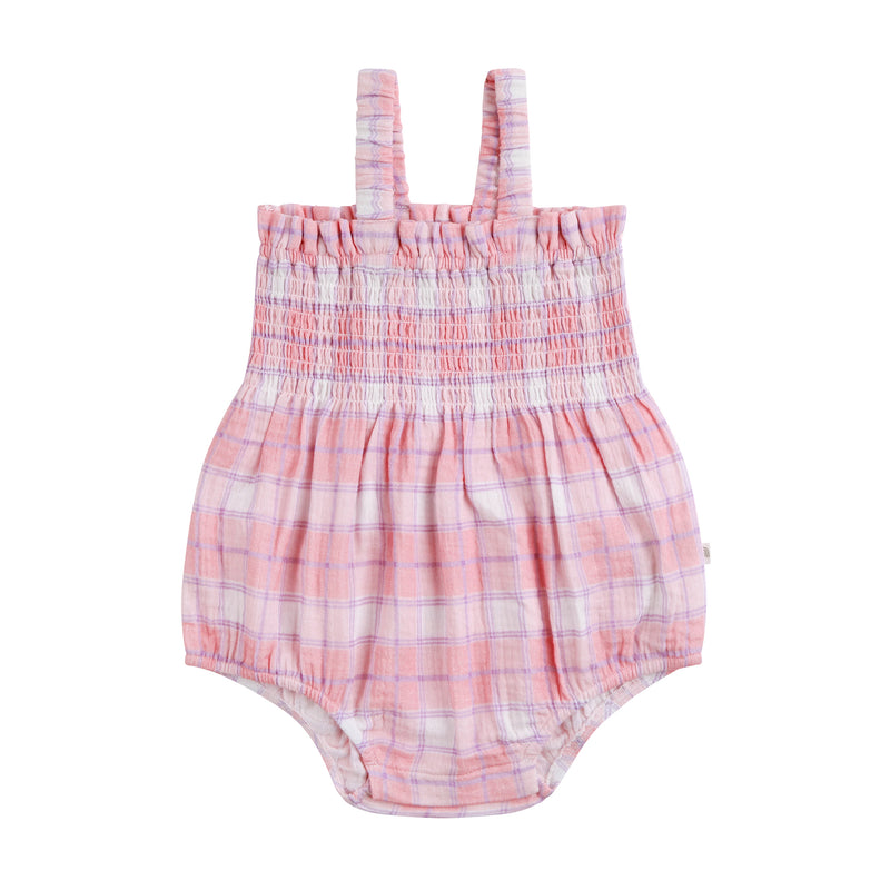 Shirred Woven Romper - Check