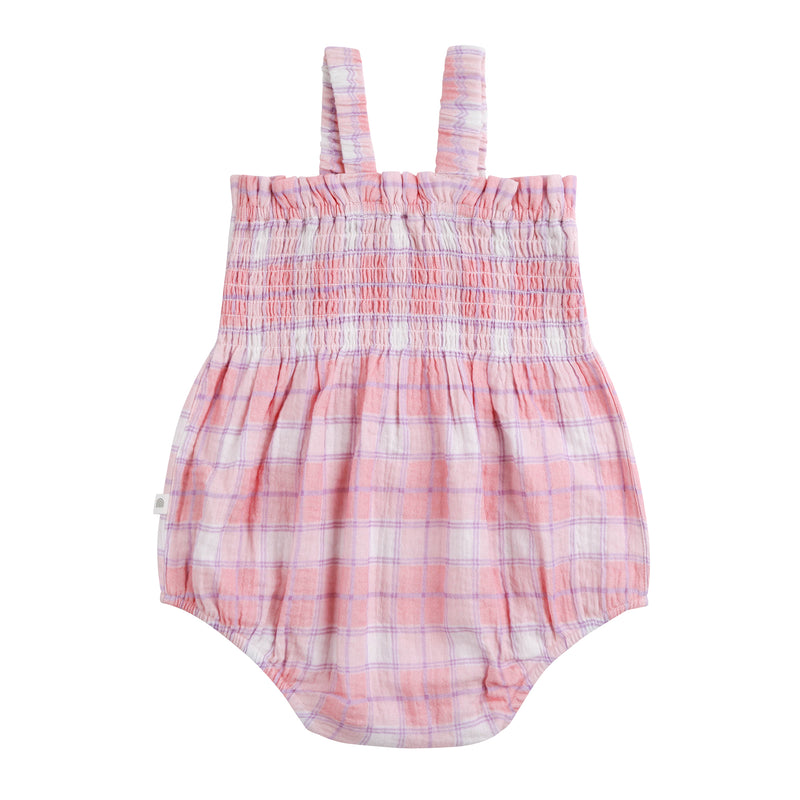 Shirred Woven Romper - Check