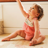 Crochet Woven Sleeveless Romper - Strawberry