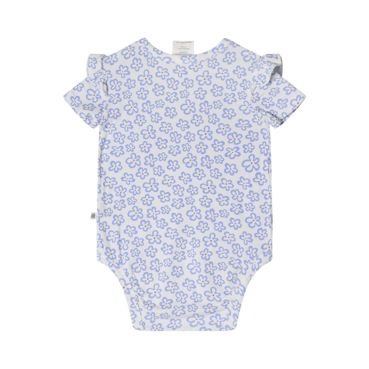 Frill Short Sleeve Bodysuit - Hibiscus Blue