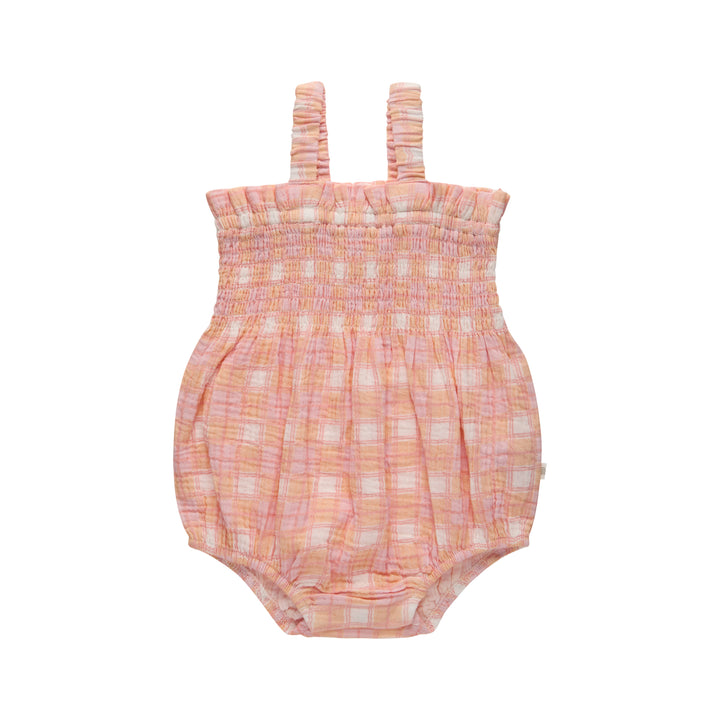 Shirred Romper - Check
