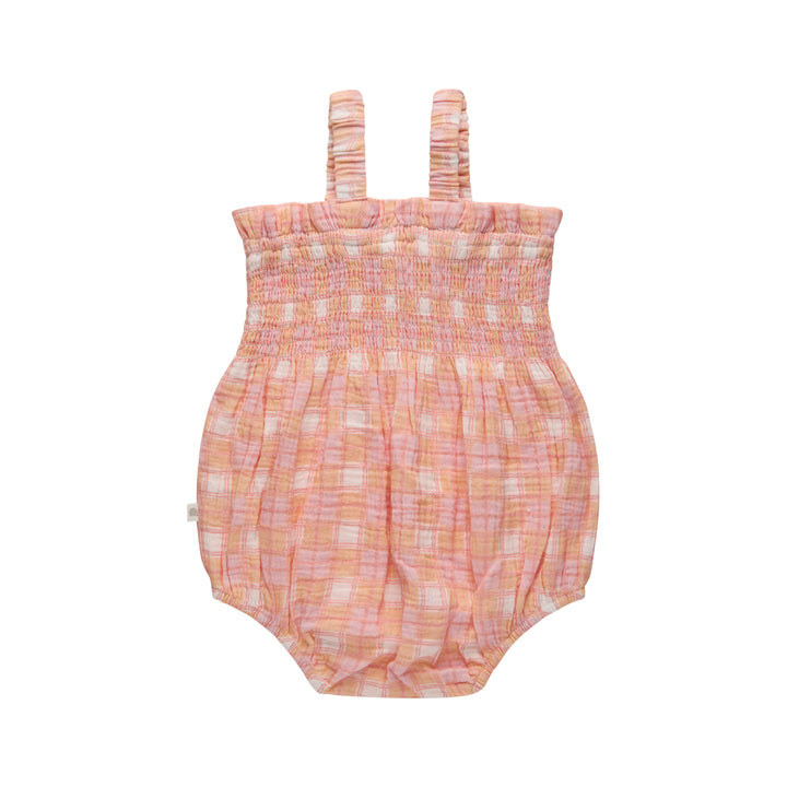 Shirred Romper - Check