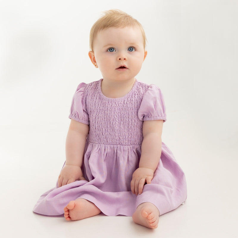 Short-Sleeve Linen Dress - Orchid