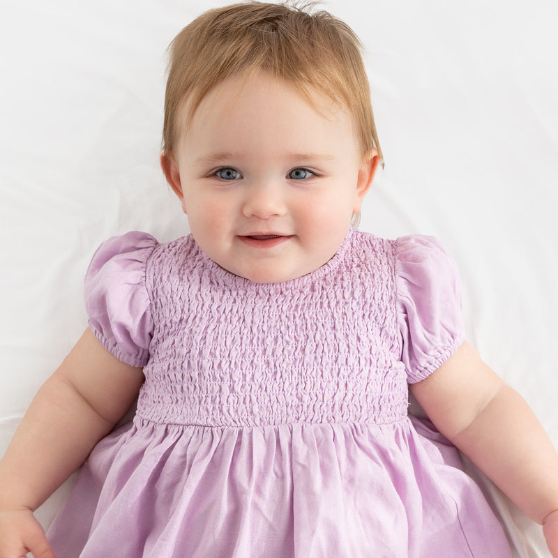 Short-Sleeve Linen Dress - Orchid