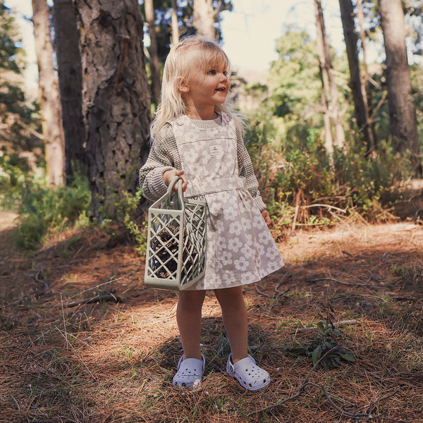 Denim Pinafore - Neutral Flower