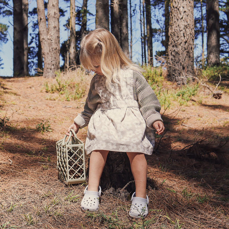 Denim Pinafore - Neutral Flower