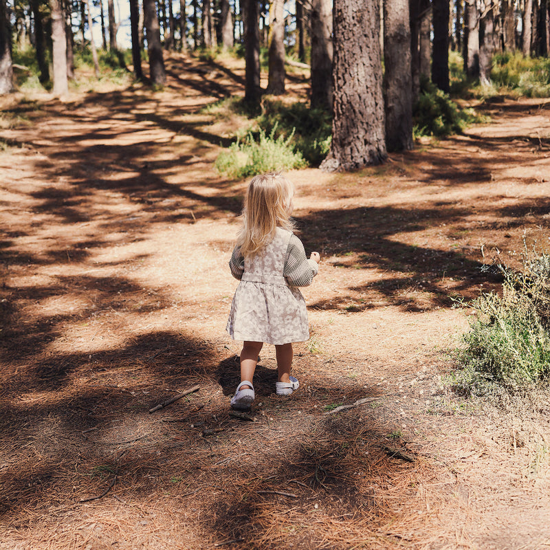 Denim Pinafore - Neutral Flower