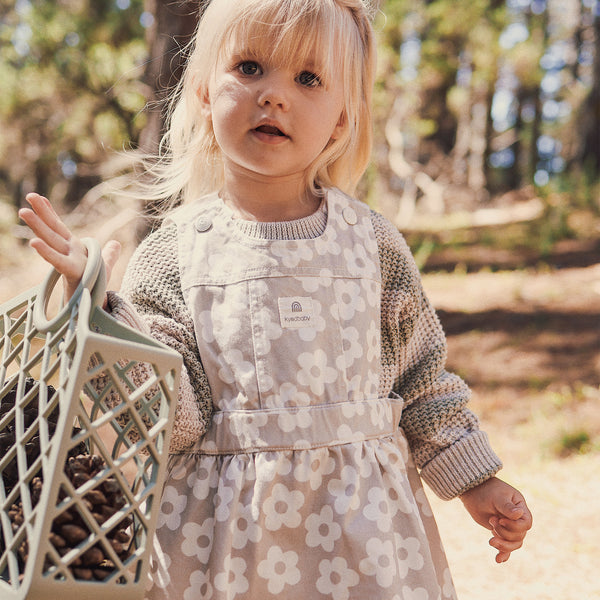 Denim Pinafore - Neutral Flower